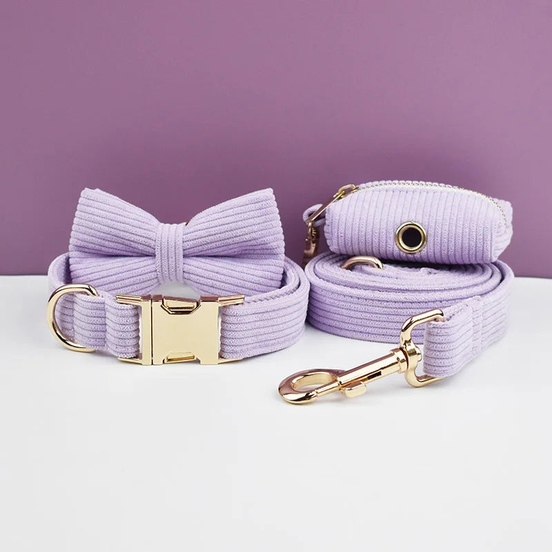 Purple Corduroy Dog Harness Set