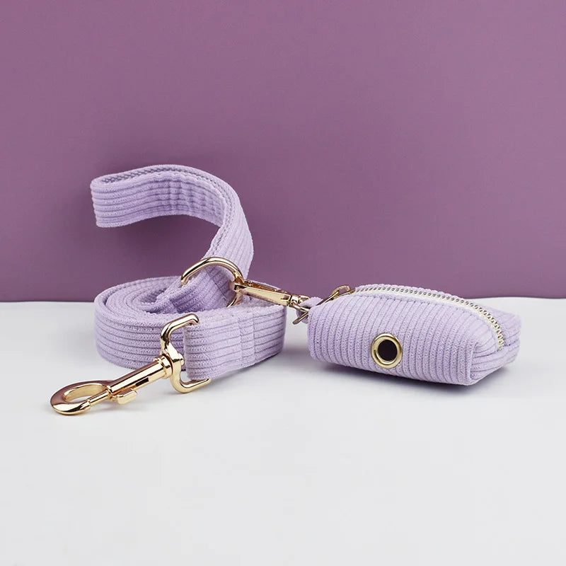 Purple Corduroy Dog Harness Set