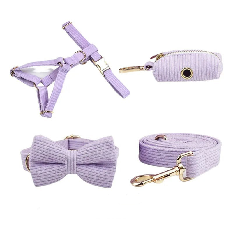 Purple Corduroy Dog Harness Set