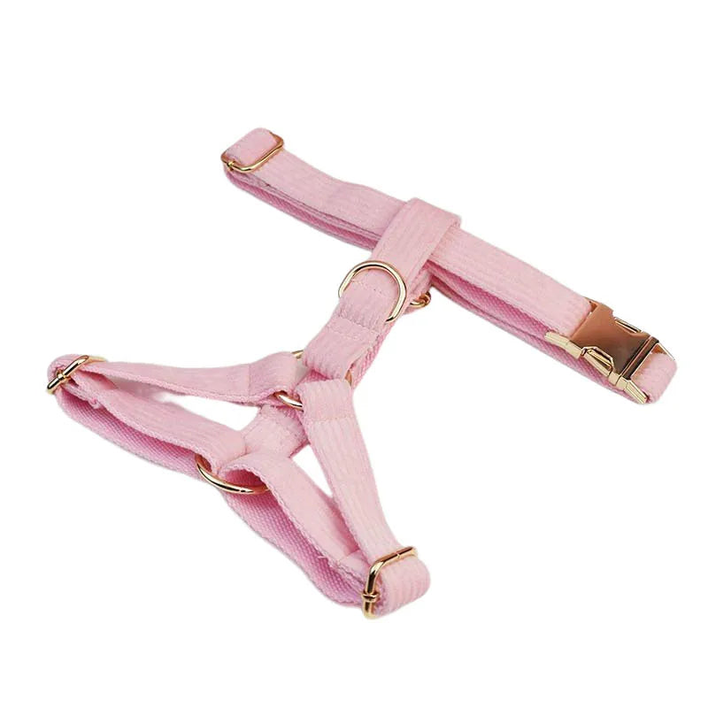 Pink Corduroy Dog Harness Set