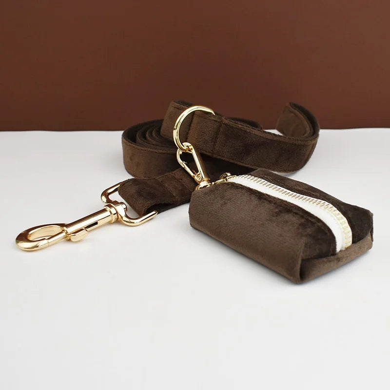 Dark Brown Velvet Dog Harness Set