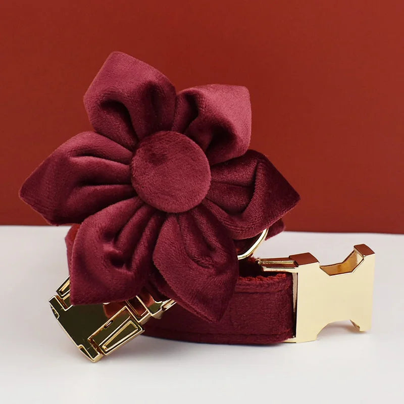 Red Wine Velvet Dog Harness Set