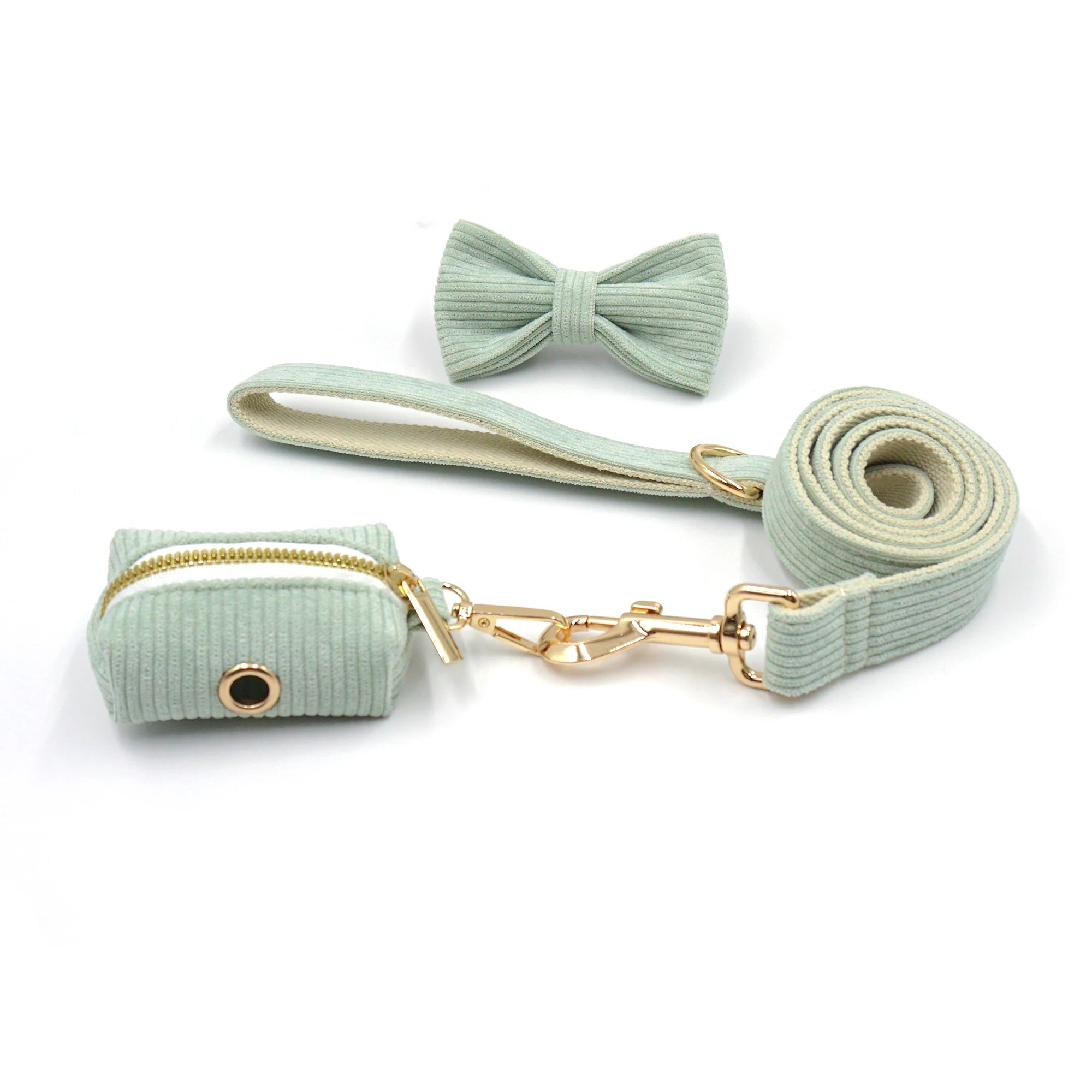 Mint Green Corduroy Dog Harness Set