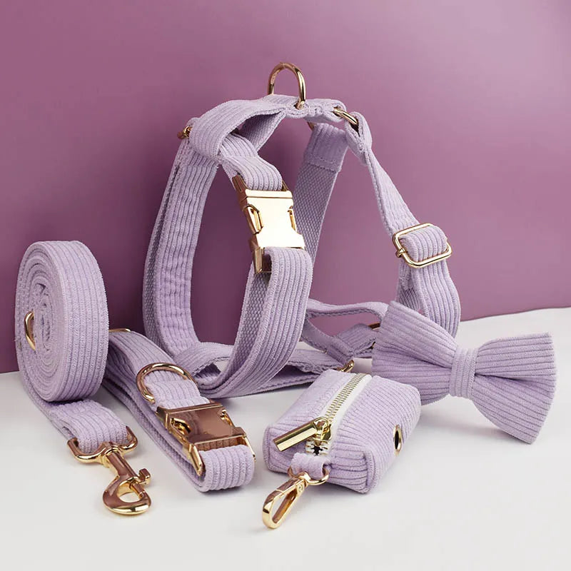 Purple Corduroy Dog Harness Set