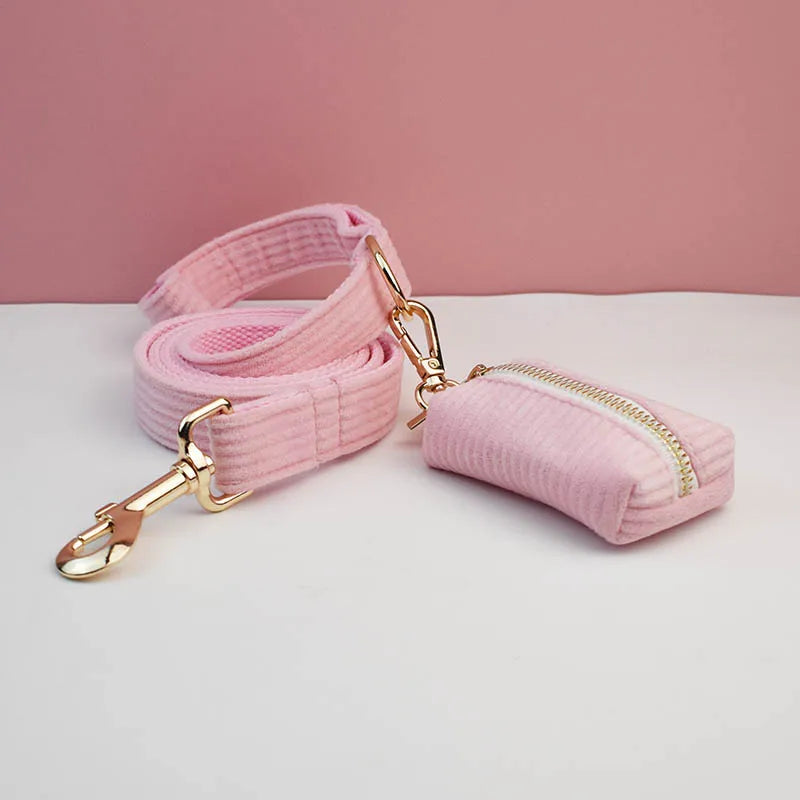 Pink Corduroy Dog Harness Set