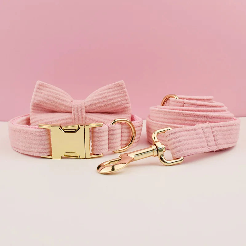 Pink Corduroy Dog Harness Set