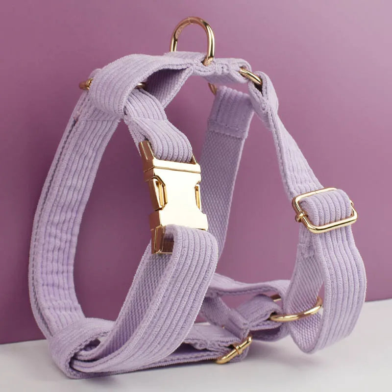 Purple Corduroy Dog Harness Set