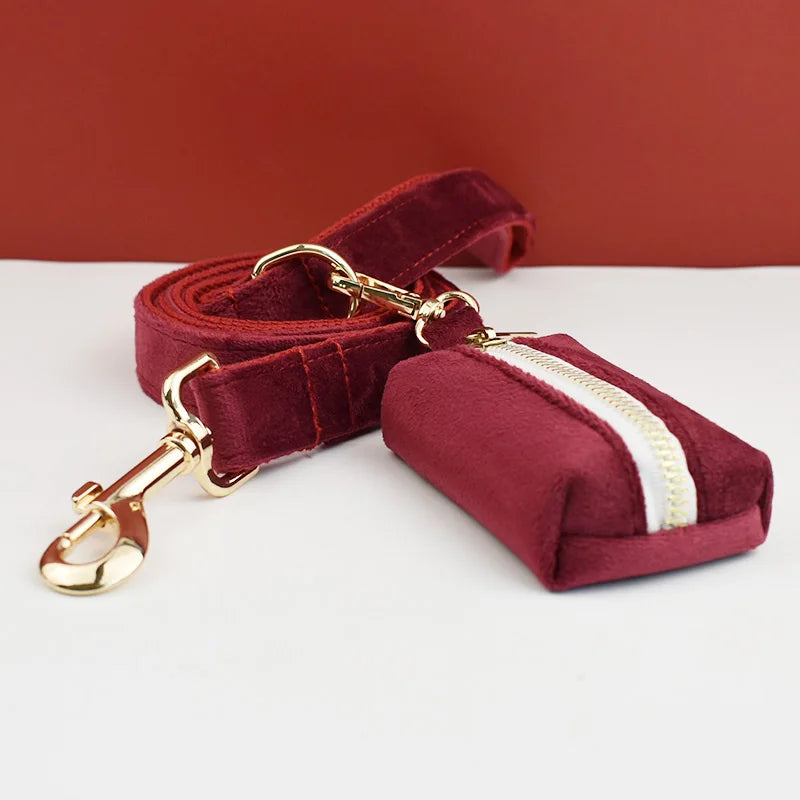 Red Wine Velvet Dog Harness Set