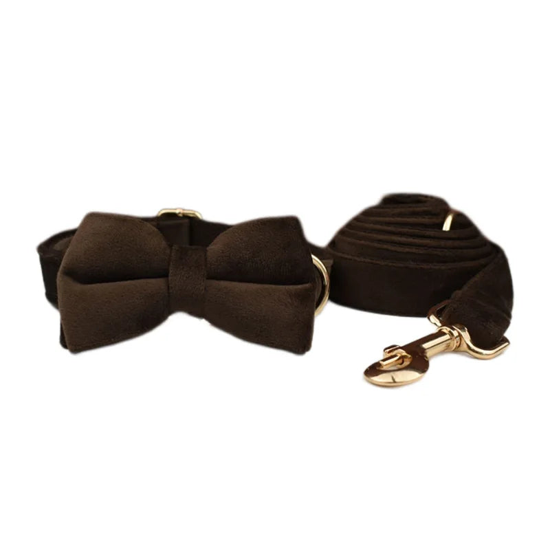 Dark Brown Velvet Dog Harness Set